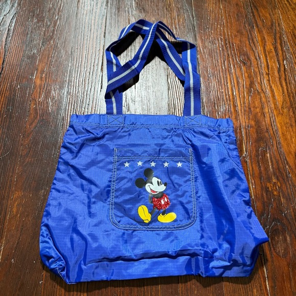 Vintage Disney Mickey Mouse Tote Bag Blue‎ Nylon Stars Inside Pockets - Picture 1 of 9